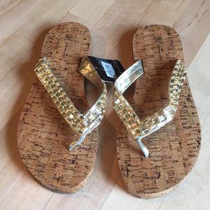 NWT INC Gold Posey Beaded Flip Flop Sandals SZ 9